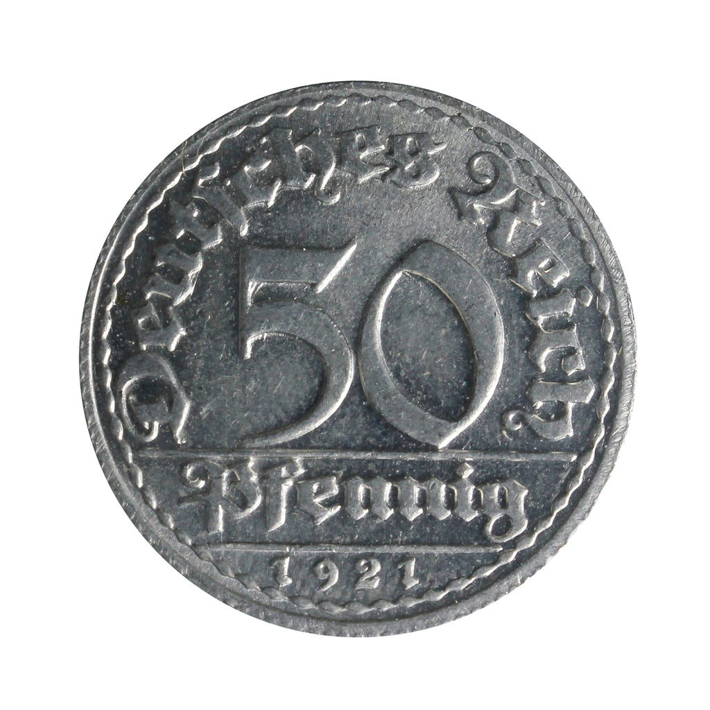 German Weimar Republic 1921D 50 Pfennig Uncirculated (MS60)