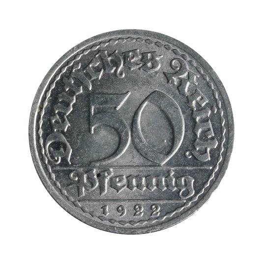 German Weimar Republic 1922J 50 Pfennig Uncirculated (MS-60)