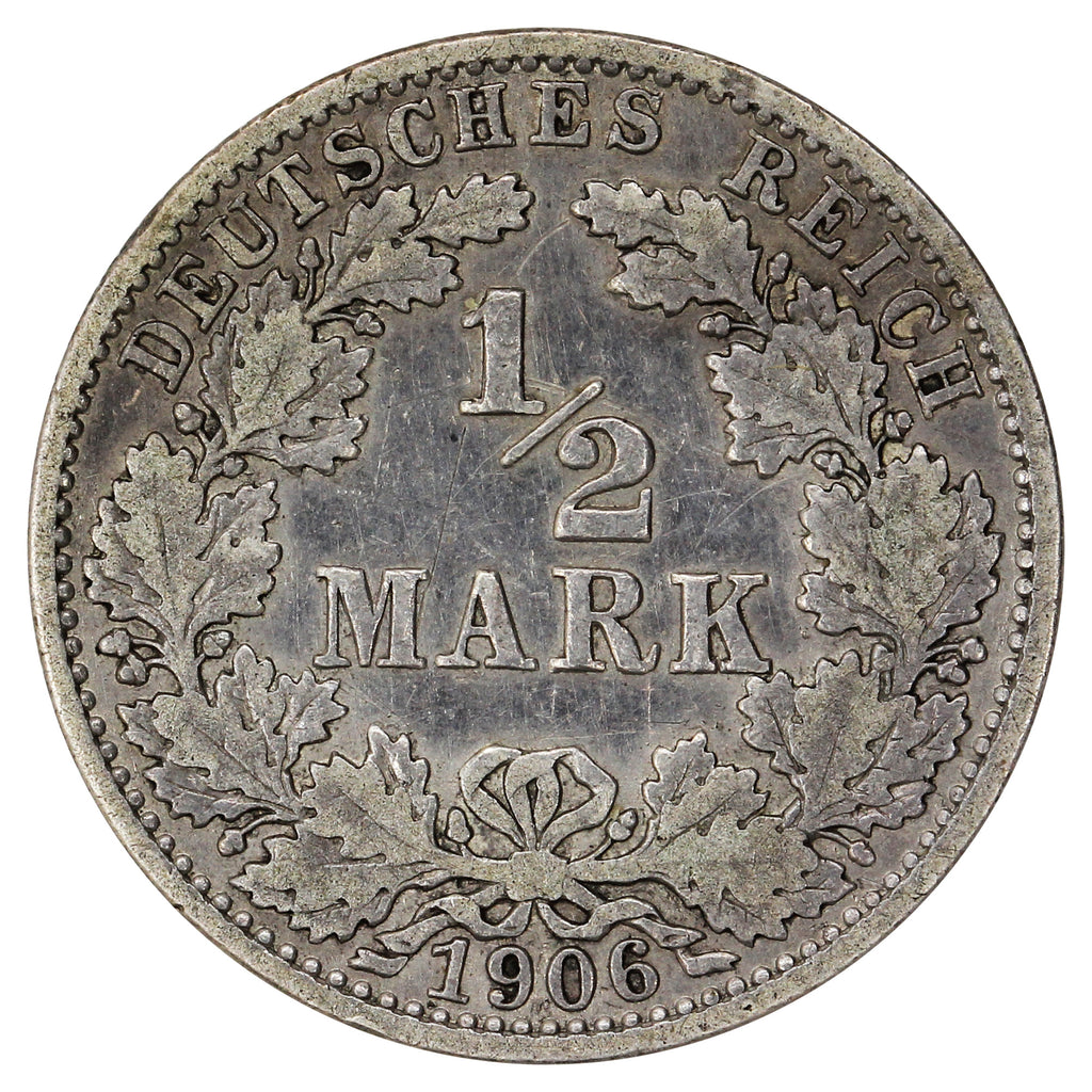 German Empire 1906A 1/2 Mark Extra Fine (EF40)