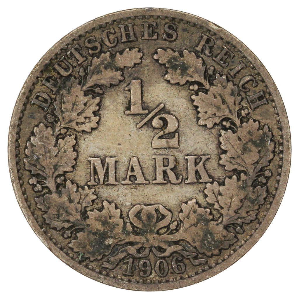 German Empire 1906A 1/2 Mark VF-EF (VF30)
