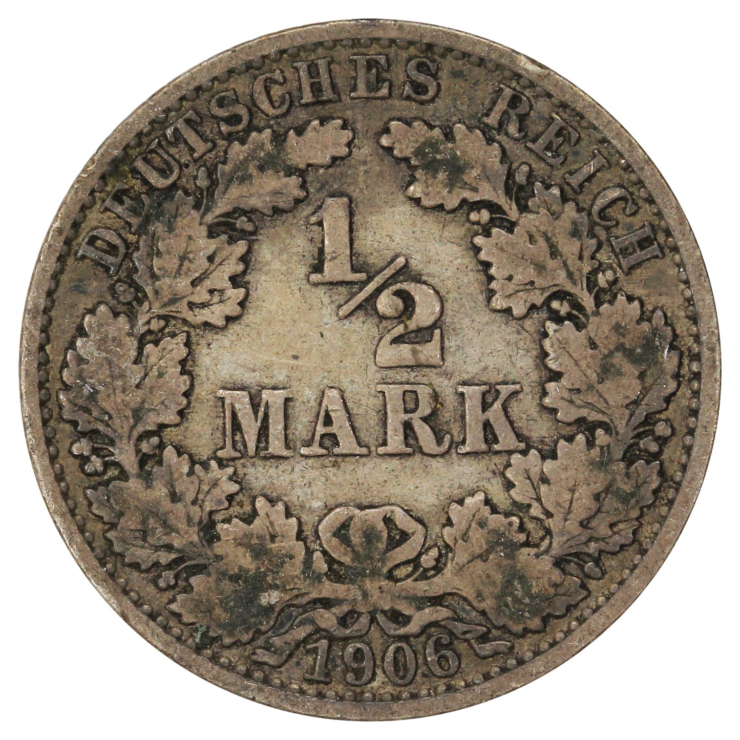 German Empire 1906A 1/2 Mark VF-EF (VF30)
