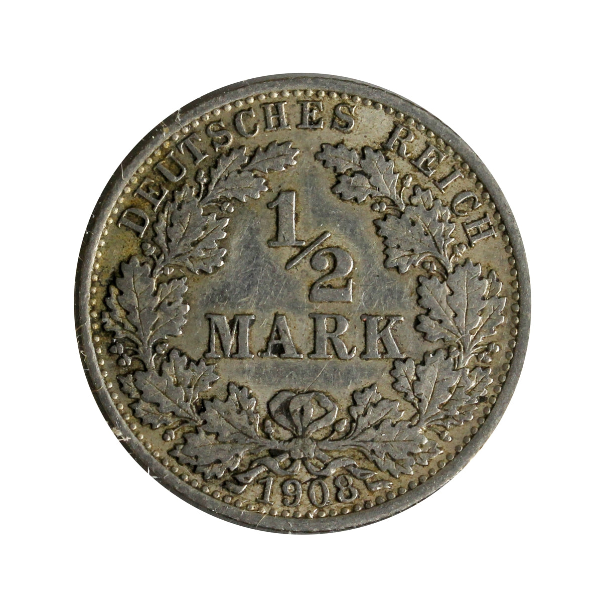 German Empire 1908A 1/2 Mark Extra Fine (EF40)
