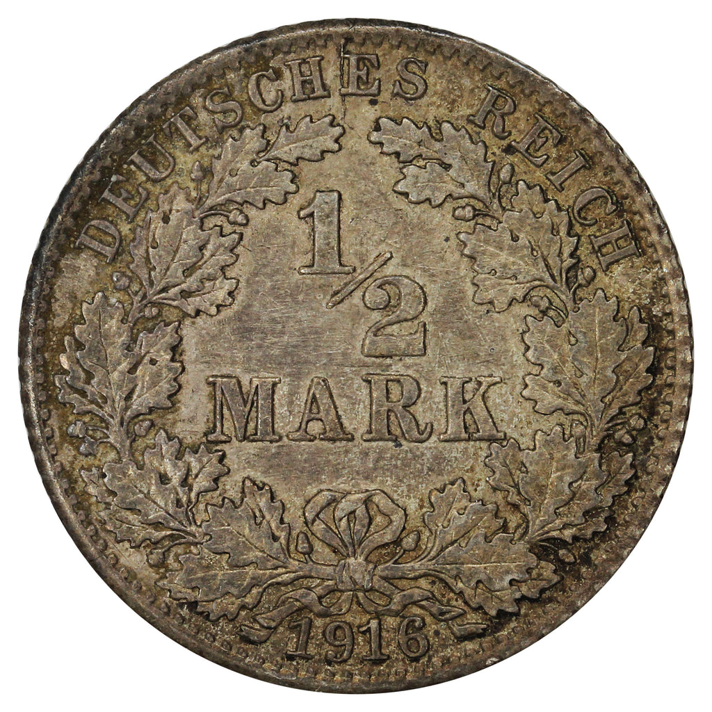 German Empire 1916D 1/2 Mark Extra Fine (EF40)