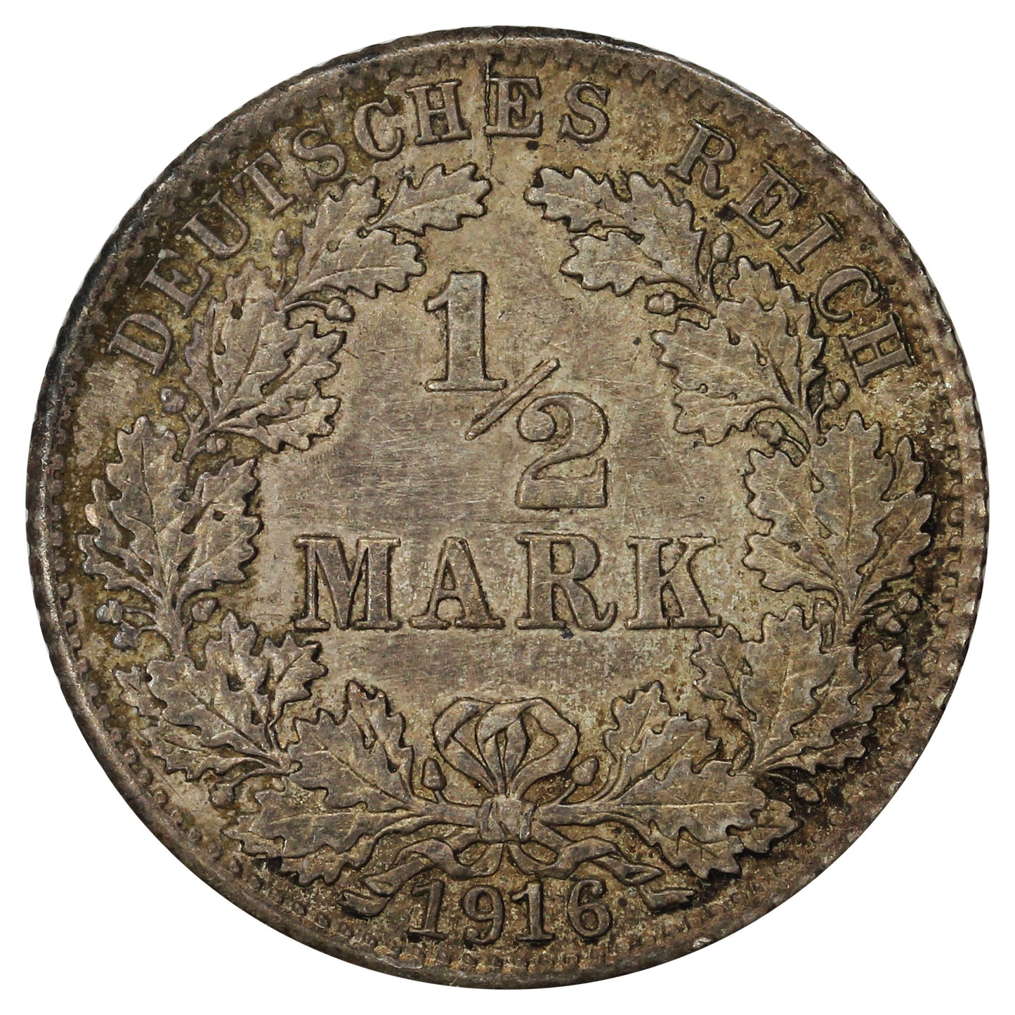 German Empire 1916D 1/2 Mark Extra Fine (EF40)