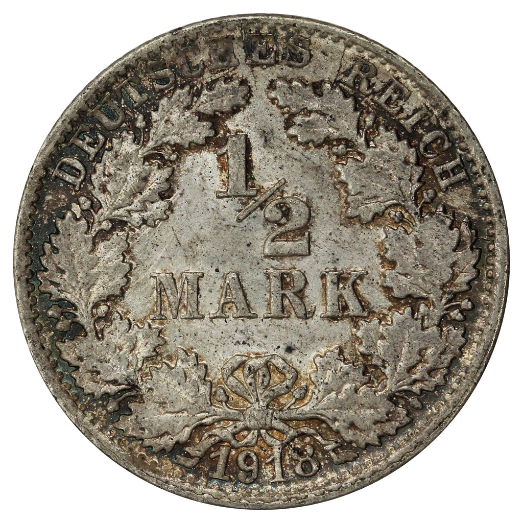 German Empire 1918F 1/2 Mark Extra Fine (EF40)