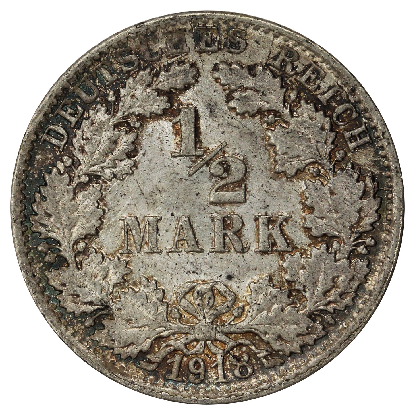 German Empire 1918F 1/2 Mark Extra Fine (EF40)