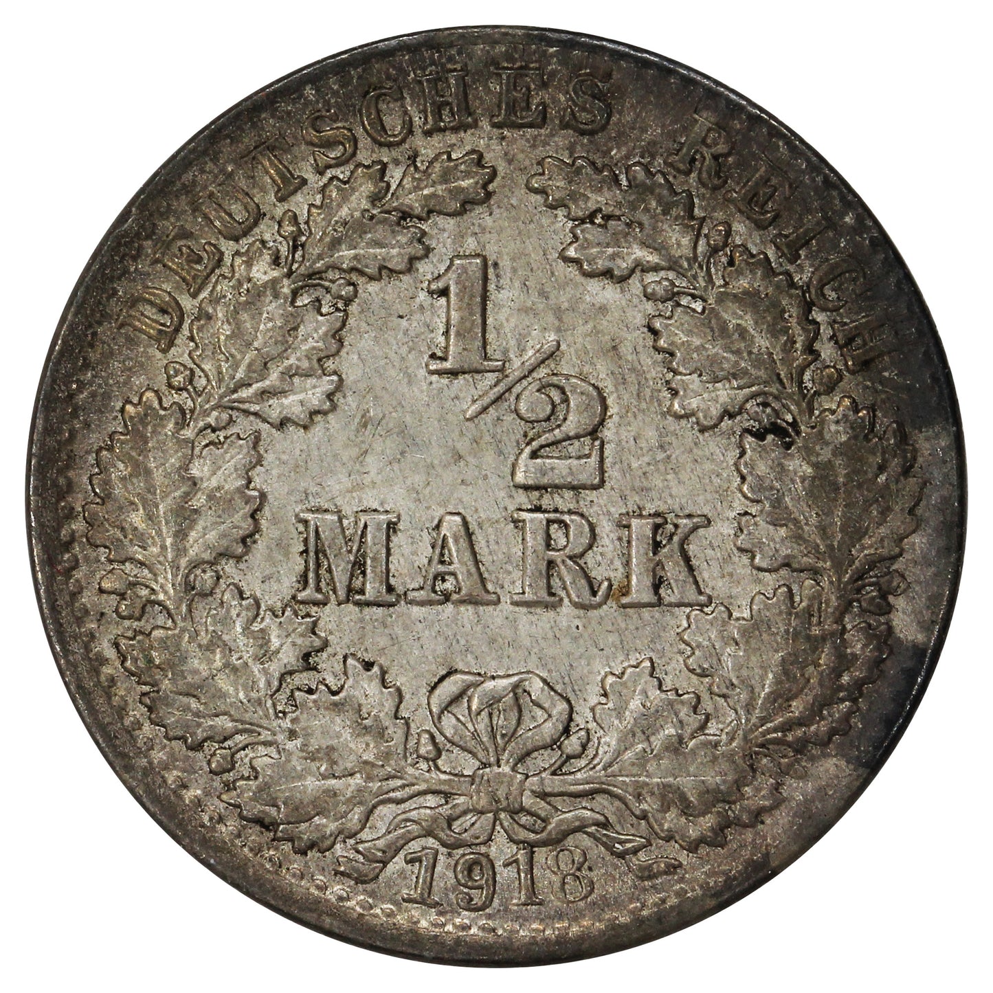 German Empire 1918J 1/2 Mark Extra Fine (EF40)