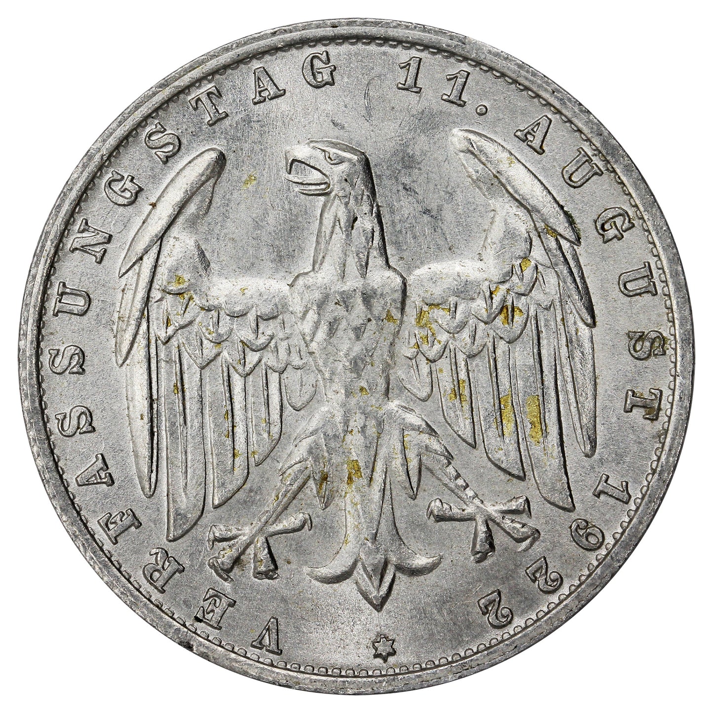 German Weimar Republic 1922J 3 Marks Uncirculated (MS60)