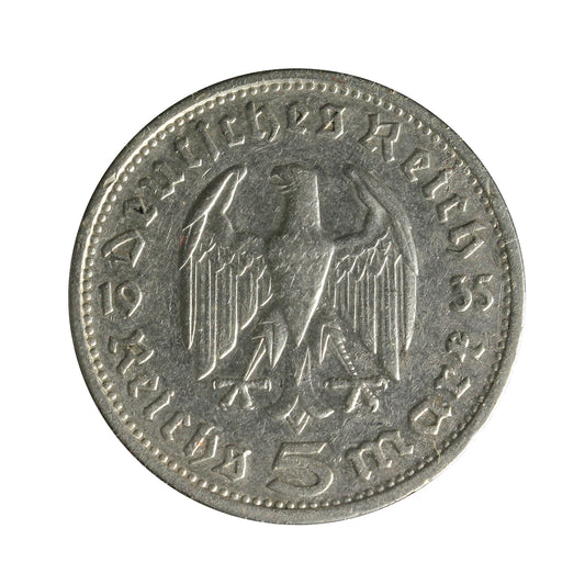 German Third Reich 1935G Hindenburg 5 Marks Extra Fine (EF40)