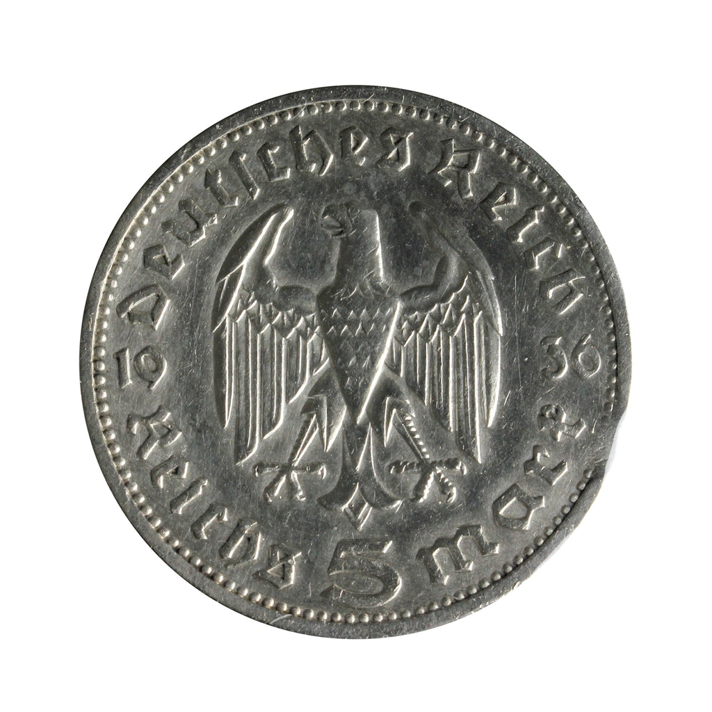 German Third Reich 1936E Hindenburg 5 Marks Extra Fine (EF40)