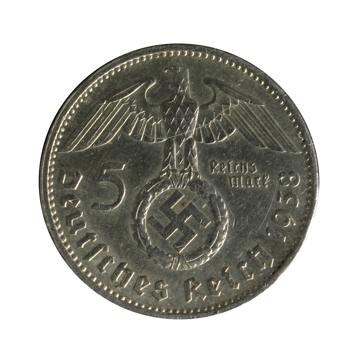 German Third Reich 1938A 5 Marks Almost Uncirculated (AU50)