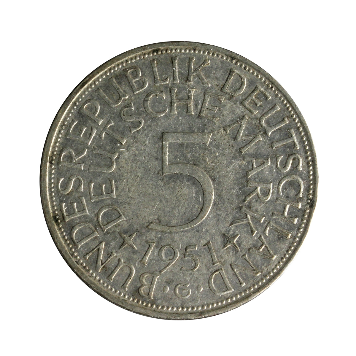 Germany 1951G 5 Marks Almost Uncirculated (AU50)