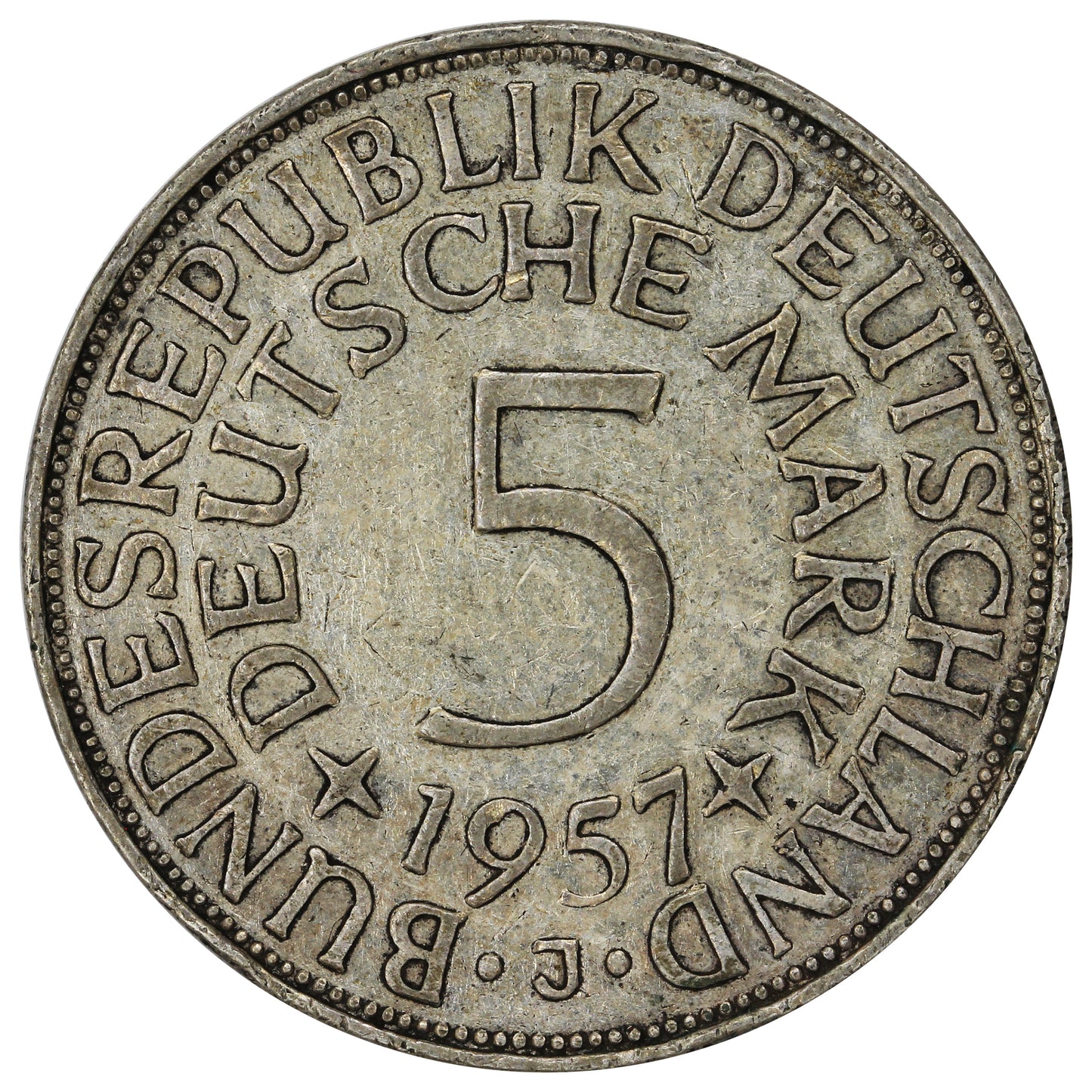Germany 1957J 5 Marks Extra Fine (EF40)