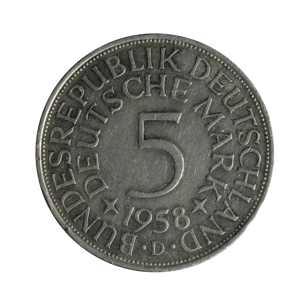 Germany 1958D 5 Marks Extra Fine (EF40)