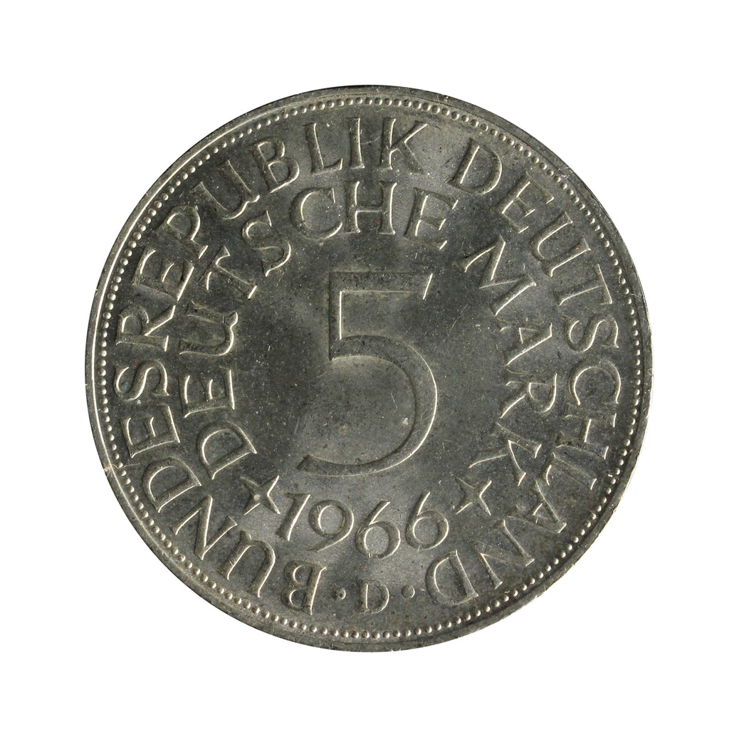 Germany 1966D 5 Marks Almost Uncirculated (AU50)