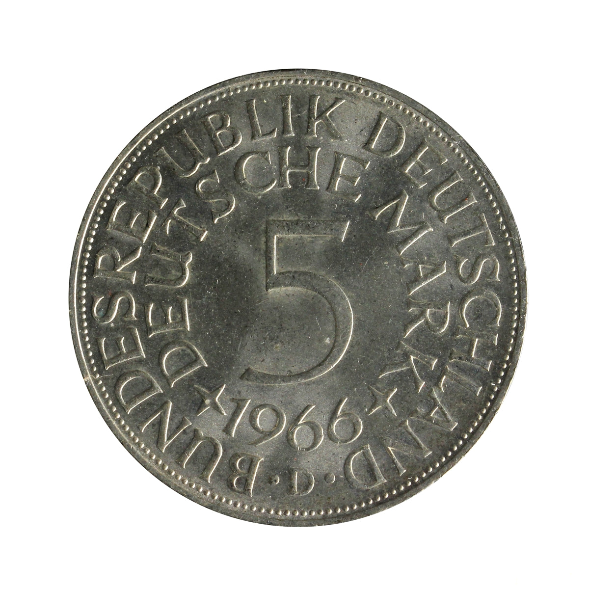 Germany 1966D 5 Marks Almost Uncirculated (AU50)