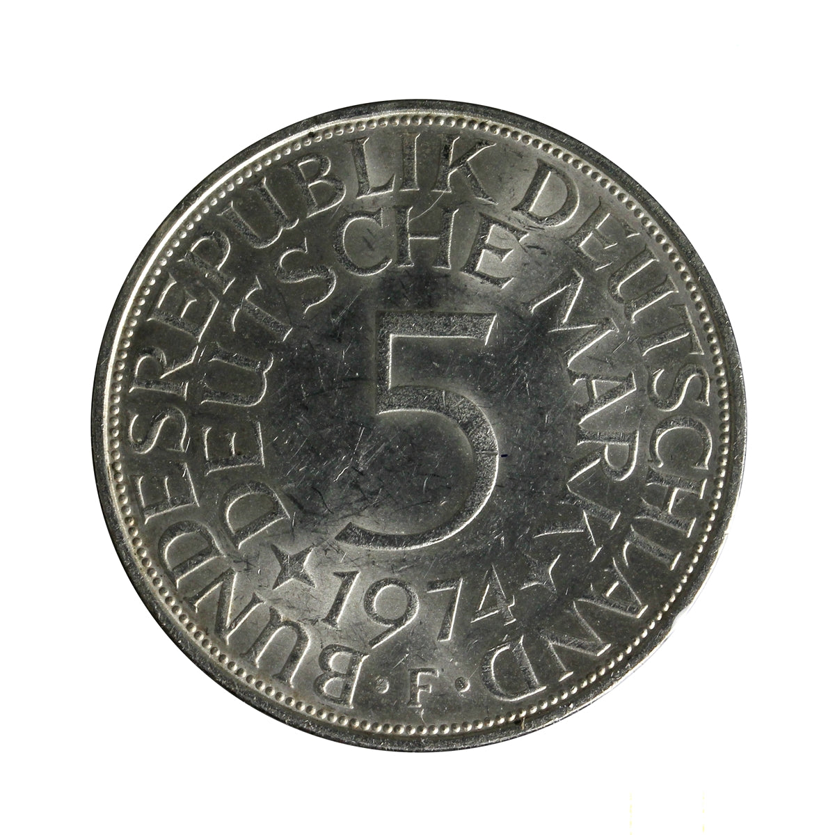 Germany 1974F 5 Marks Almost Uncirculated (AU50)
