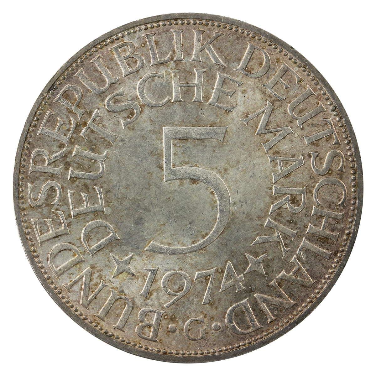 German Federal Republic 1974G 5 Mark Uncirculated (MS60)