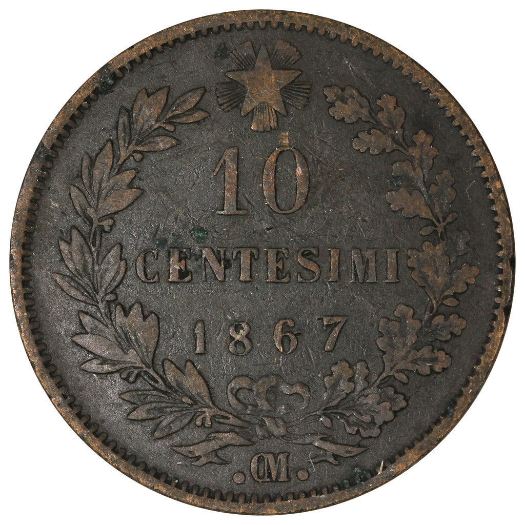 Italy 1867OM 10 Centesimi F-VF (F15)