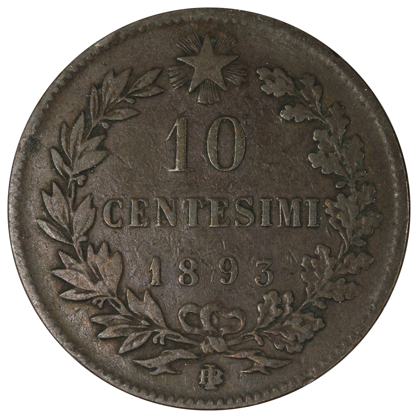 Italy 1893BI 10 Centesimi VF-EF (VF30)