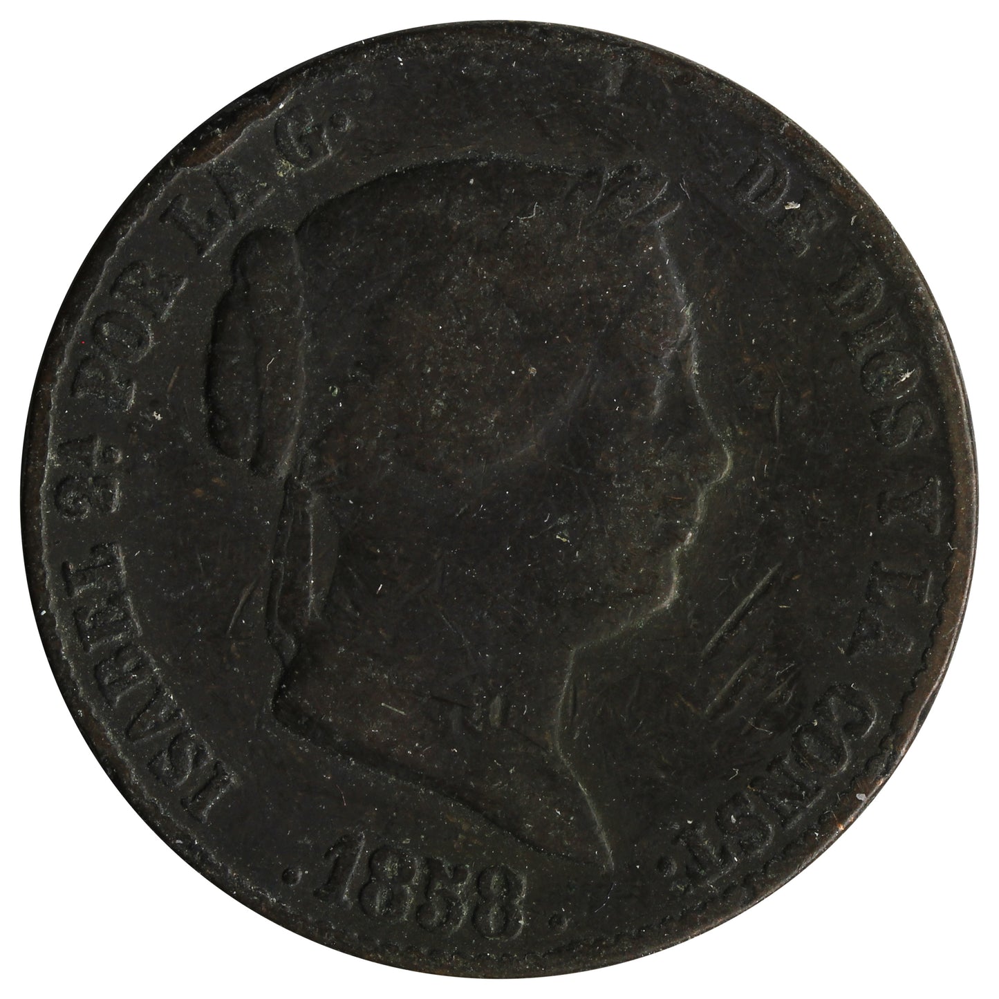 Spain 1858 25 Centimos F-VF (F15)