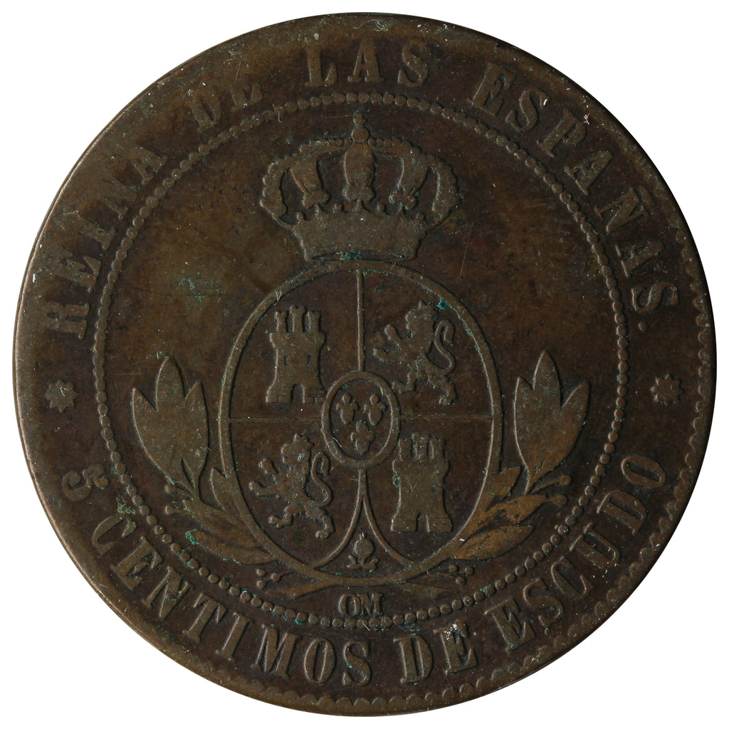 Spain 1868OM 5 Centimos VF-EF (VF30)