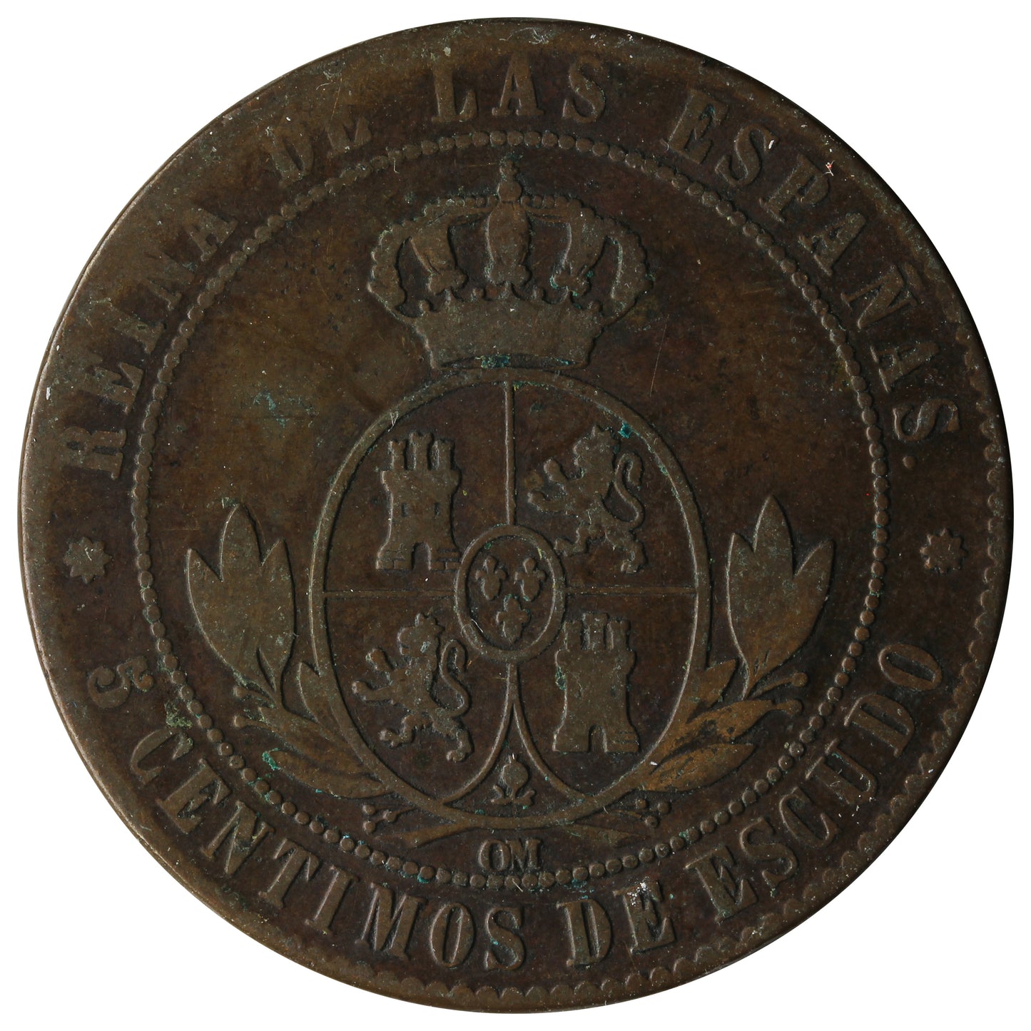 Spain 1868OM 5 Centimos VF-EF (VF30)