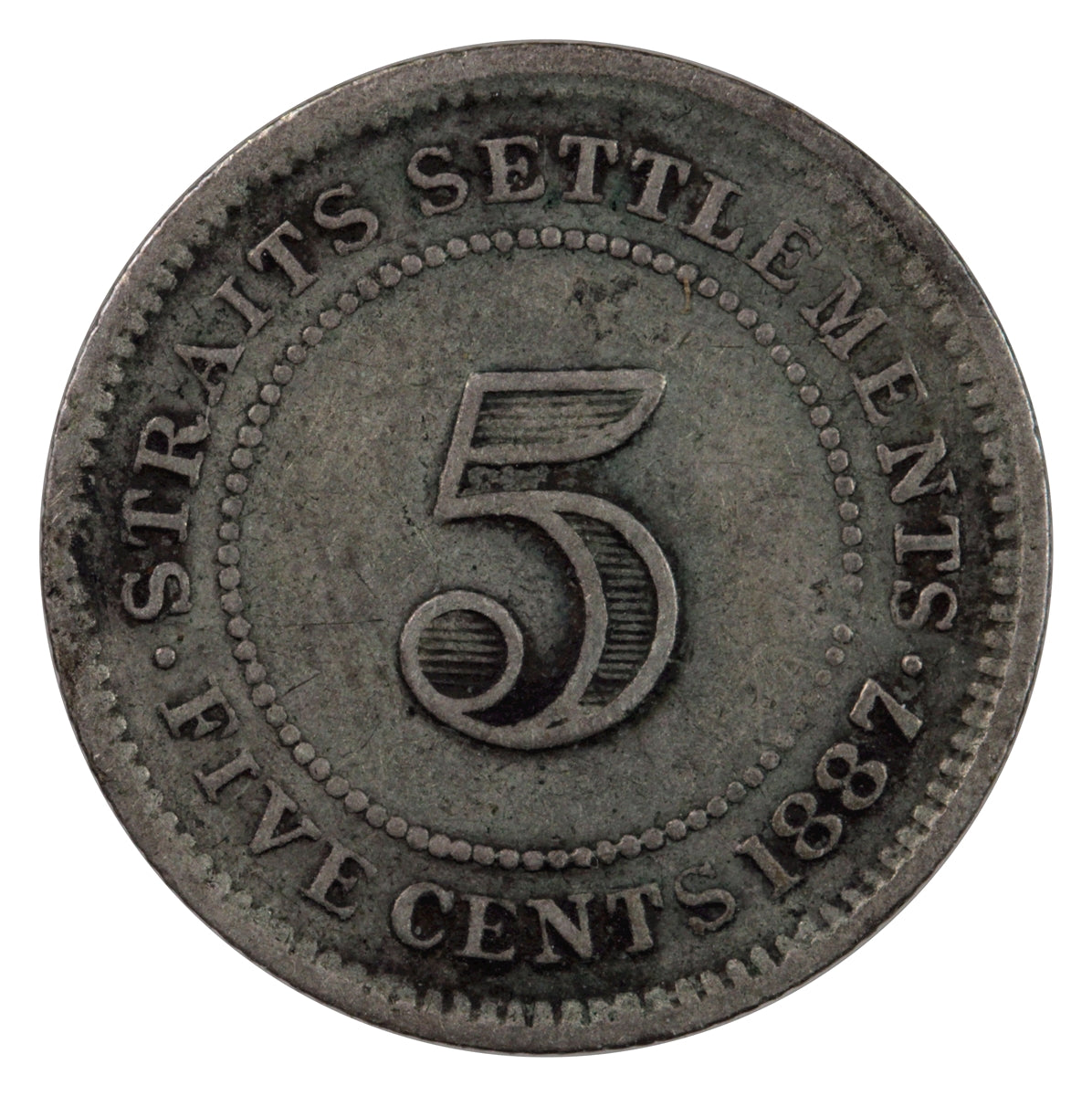 Straits Settlements 1887 5 Cents Fine (F-12)