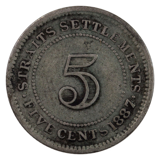 Straits Settlements 1887 5 Cents Fine (F-12)