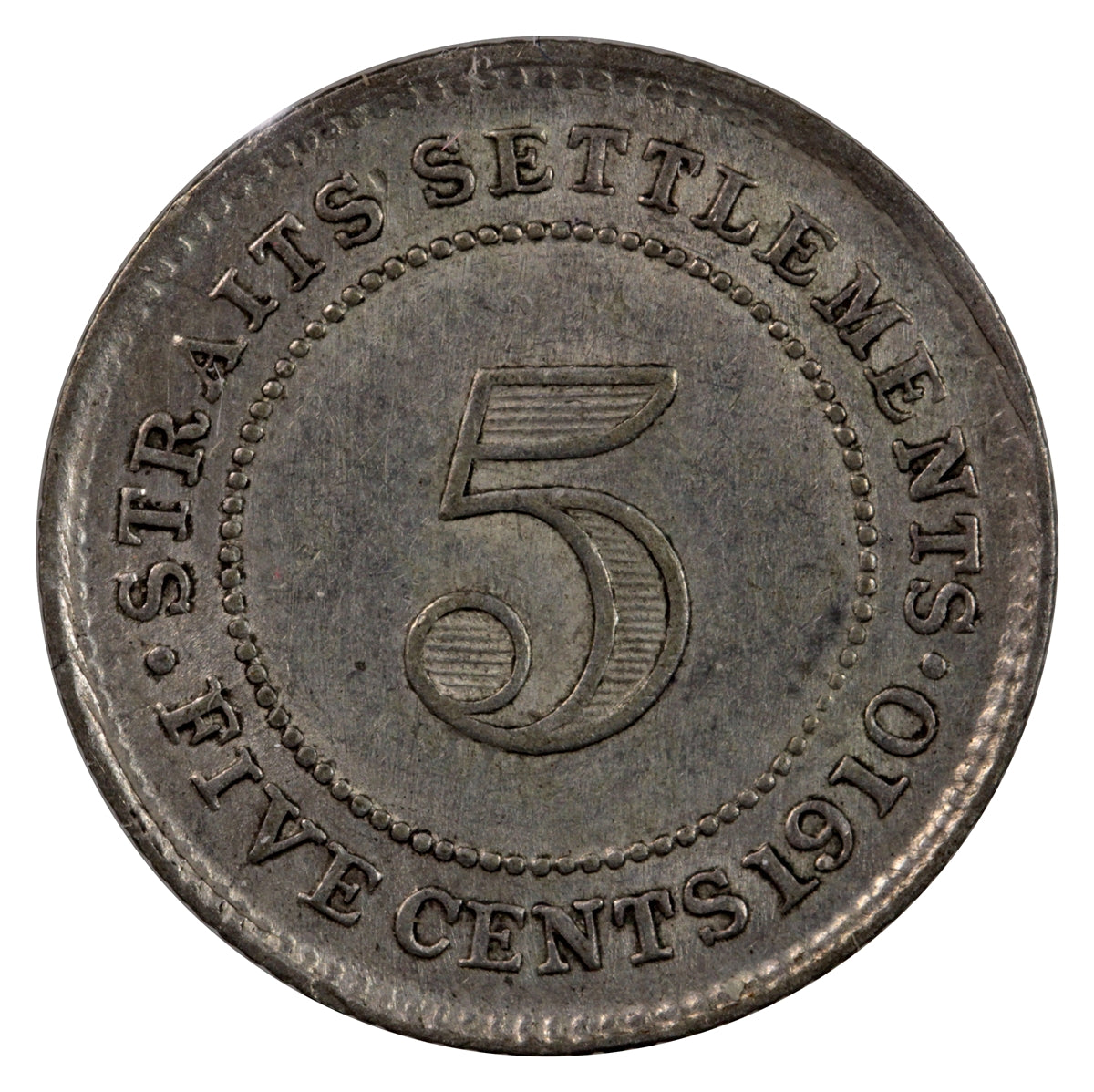 Straits Settlements 1910B 5 Cents Extra Fine (EF40)