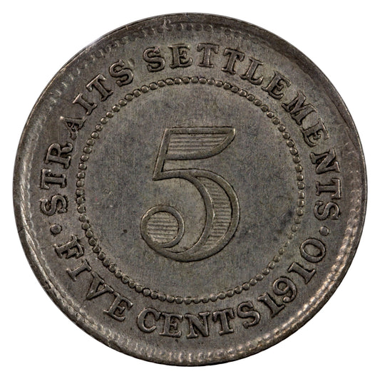 Straits Settlements 1910B 5 Cents Extra Fine (EF40)