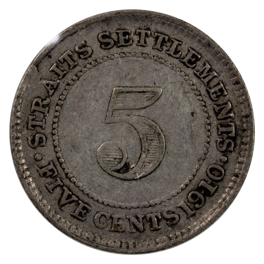 Straits Settlements 1910B 5 Cents Very Fine (VF20)
