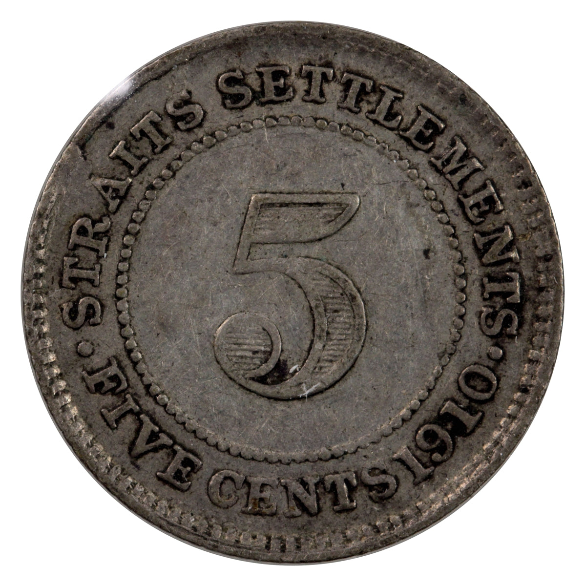 Straits Settlements 1910B 5 Cents Very Fine (VF20)