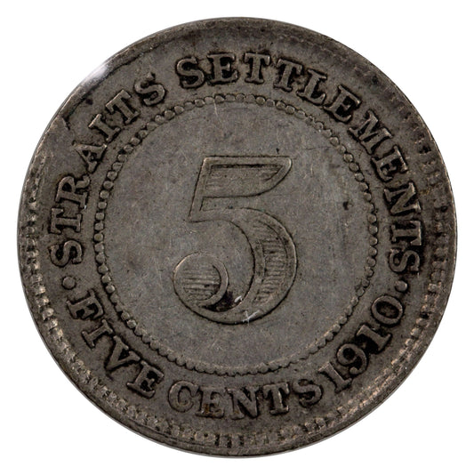 Straits Settlements 1910B 5 Cents Very Fine (VF20)