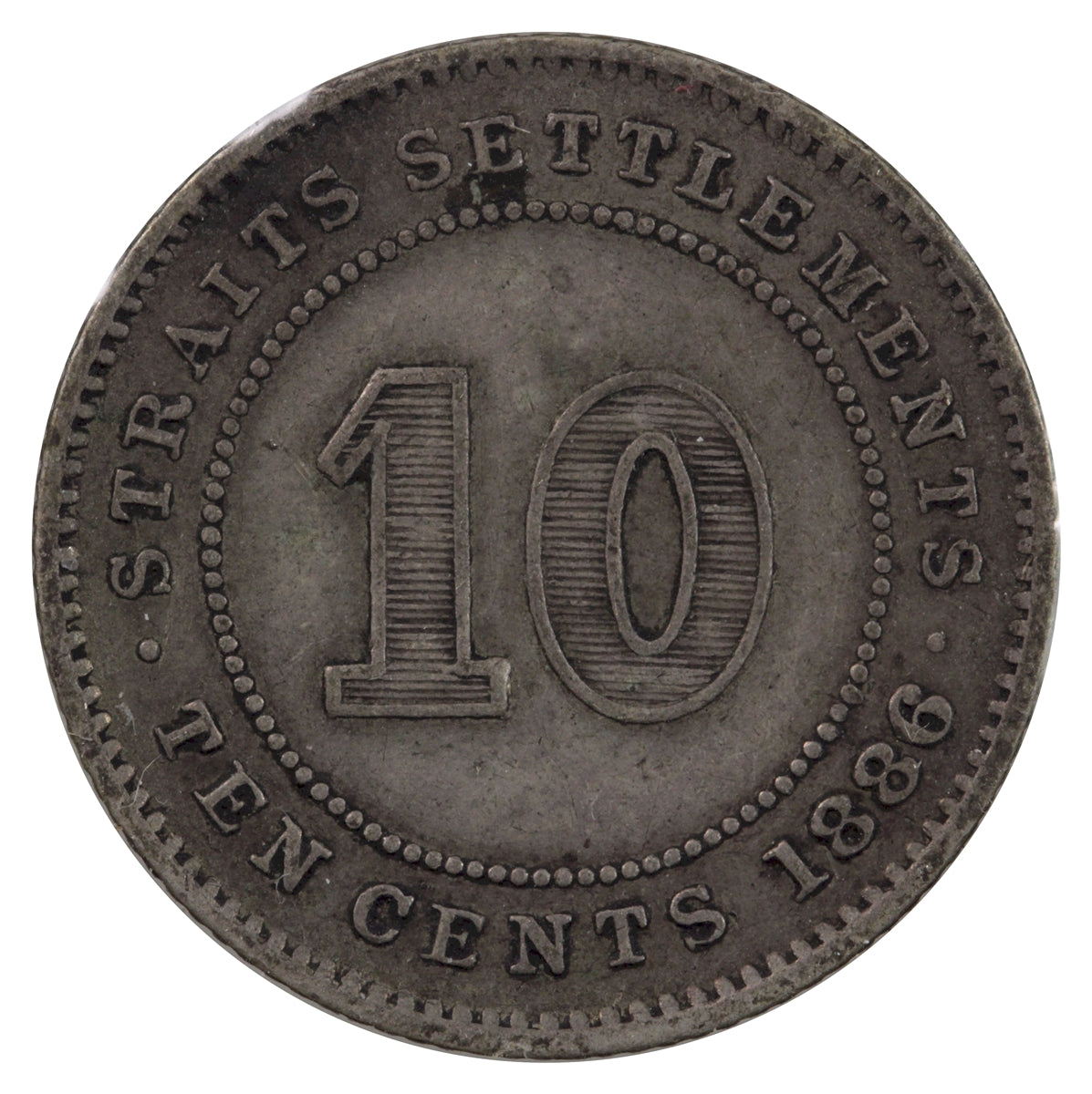Straits Settlements 1886 10 Cents Very Fine (VF20)