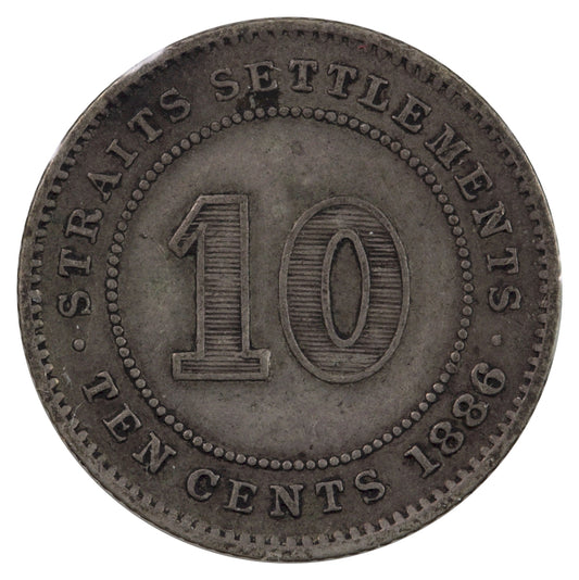Straits Settlements 1886 10 Cents Very Fine (VF20)