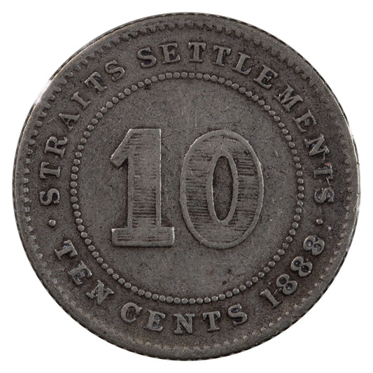 Straits Settlements 1888 10 Cents Very Fine (VF20)