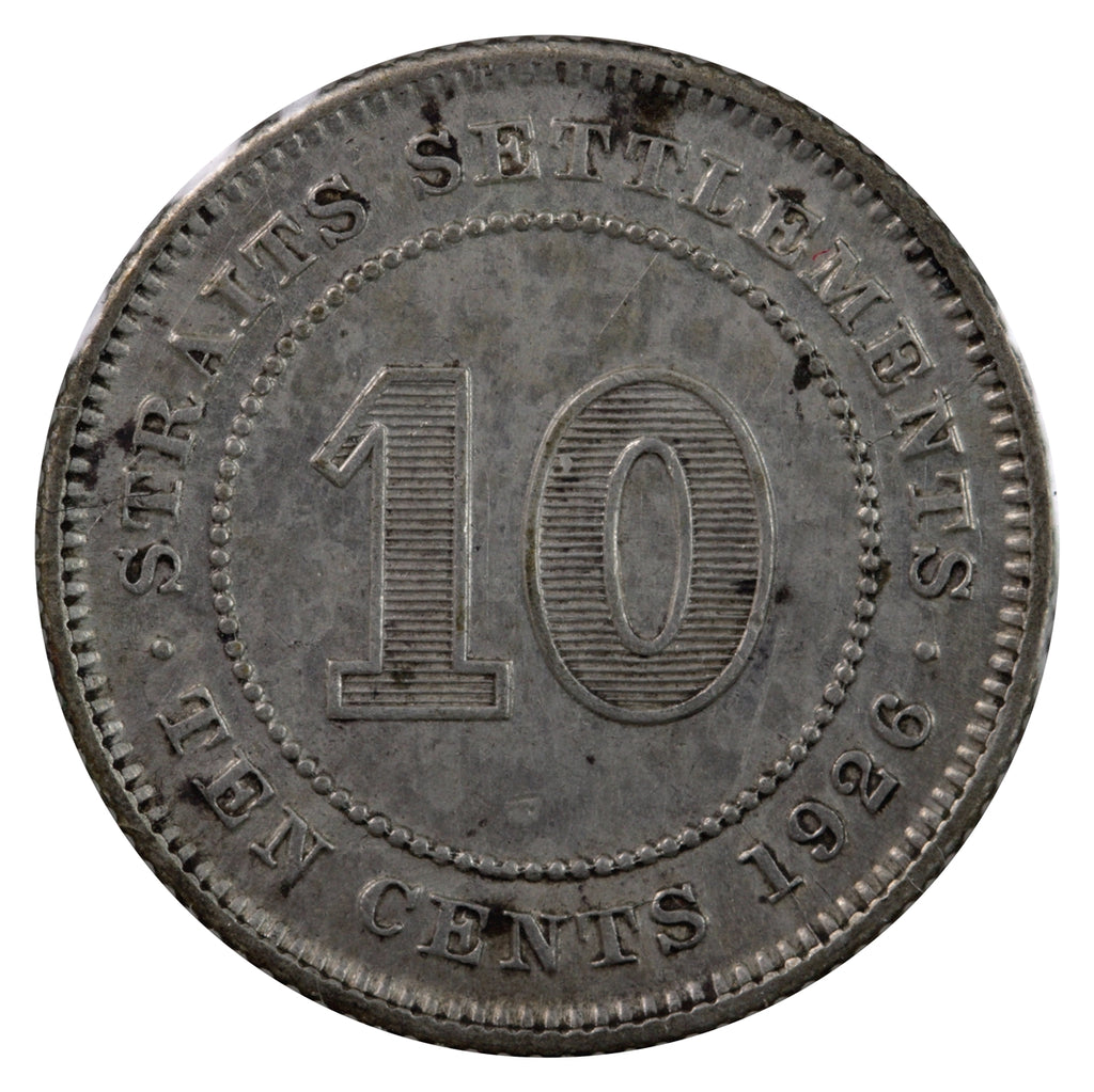 Straits Settlements 1926 10 Cents Almost Uncirculated (AU50)