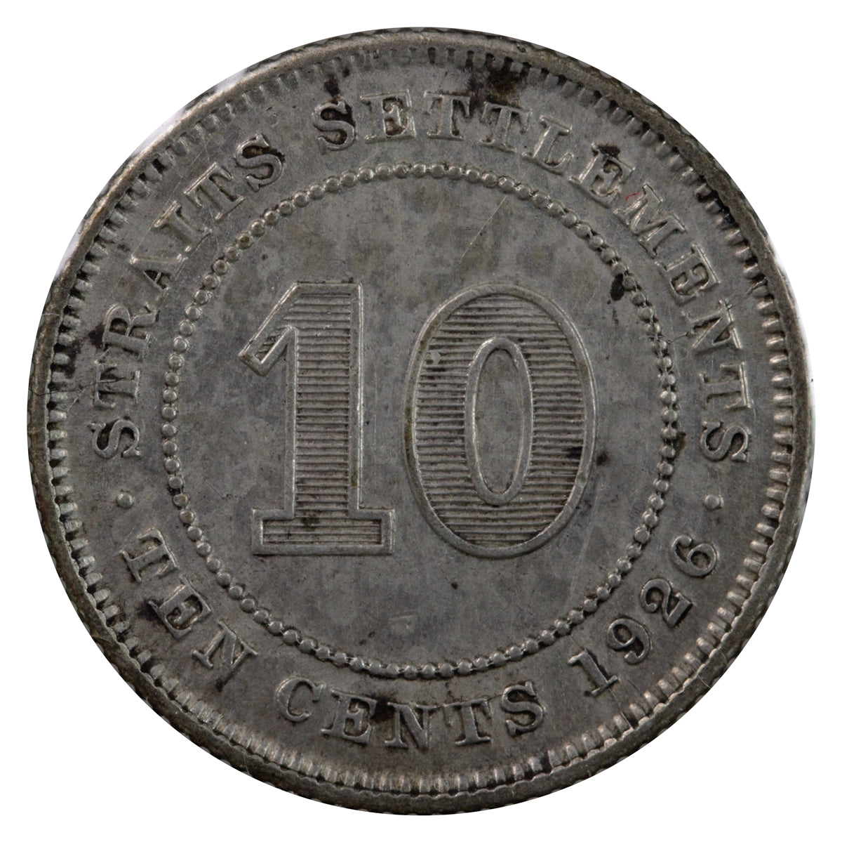 Straits Settlements 1926 10 Cents Almost Uncirculated (AU50)