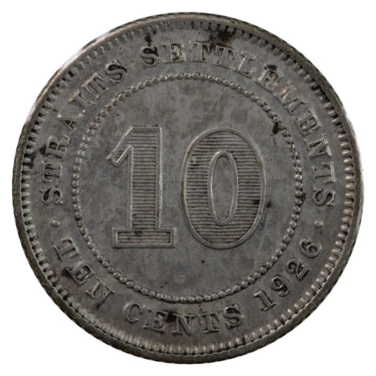 Straits Settlements 1926 10 Cents Almost Uncirculated (AU50)