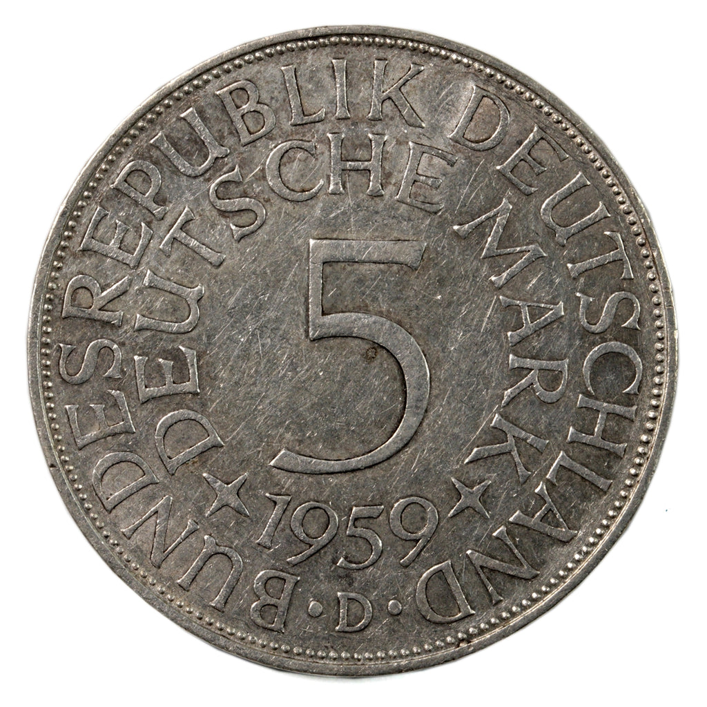 Germany 1959D 5 Marks Extra Fine (EF40) $