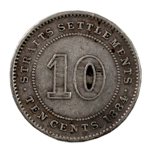 Straits Settlements 1884 10 Cents VF-EF (VF30) $