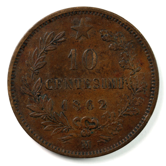 Italy 1862M 10 Centesimi Extra Fine (EF-40) $