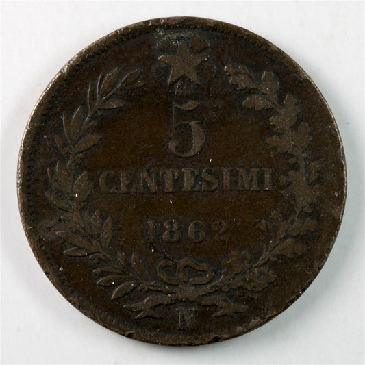 Italy 1862N 5 Centesimi Extra Fine (EF-40) $