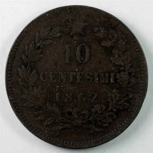 Italy 1862 10 Centesimi VF-EF (VF-30) $