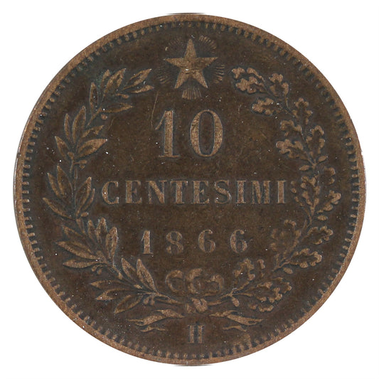 Italy 1866H 10 Centesimi VF-EF (VF-30)