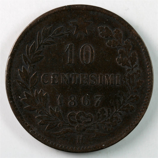 Italy 1867H 10 Centesimi Extra Fine (EF-40) $