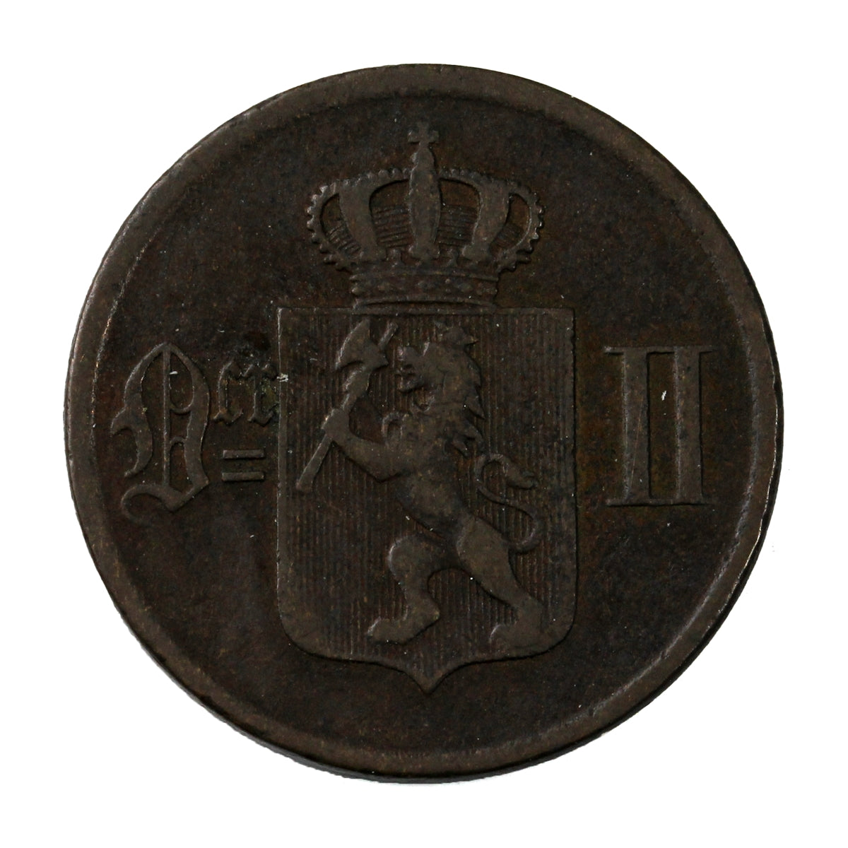 Norway 1876 2 Ore Extra Fine (EF-40)