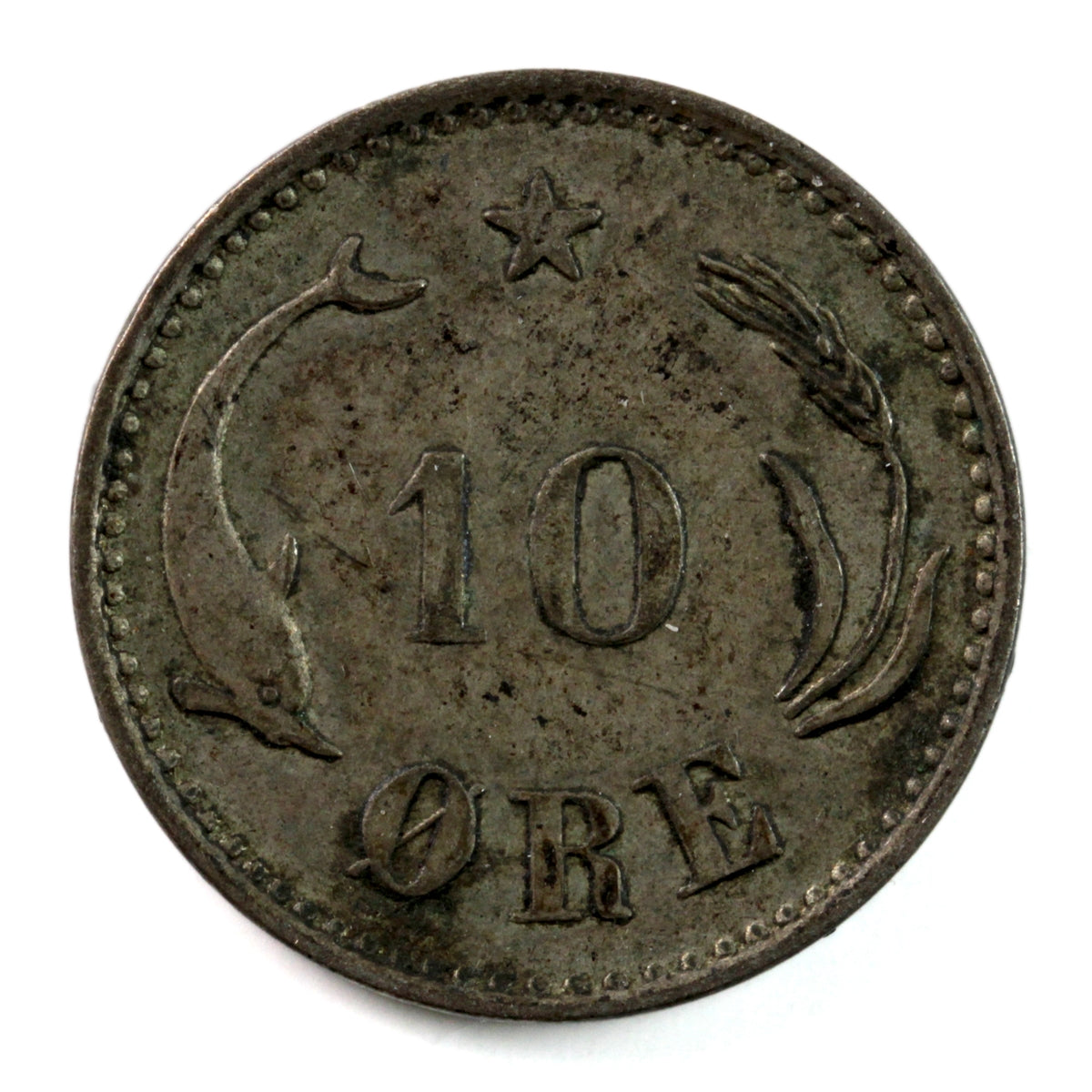 Denmark 1891CS 10 Ore Almost Uncirculated (AU50) $