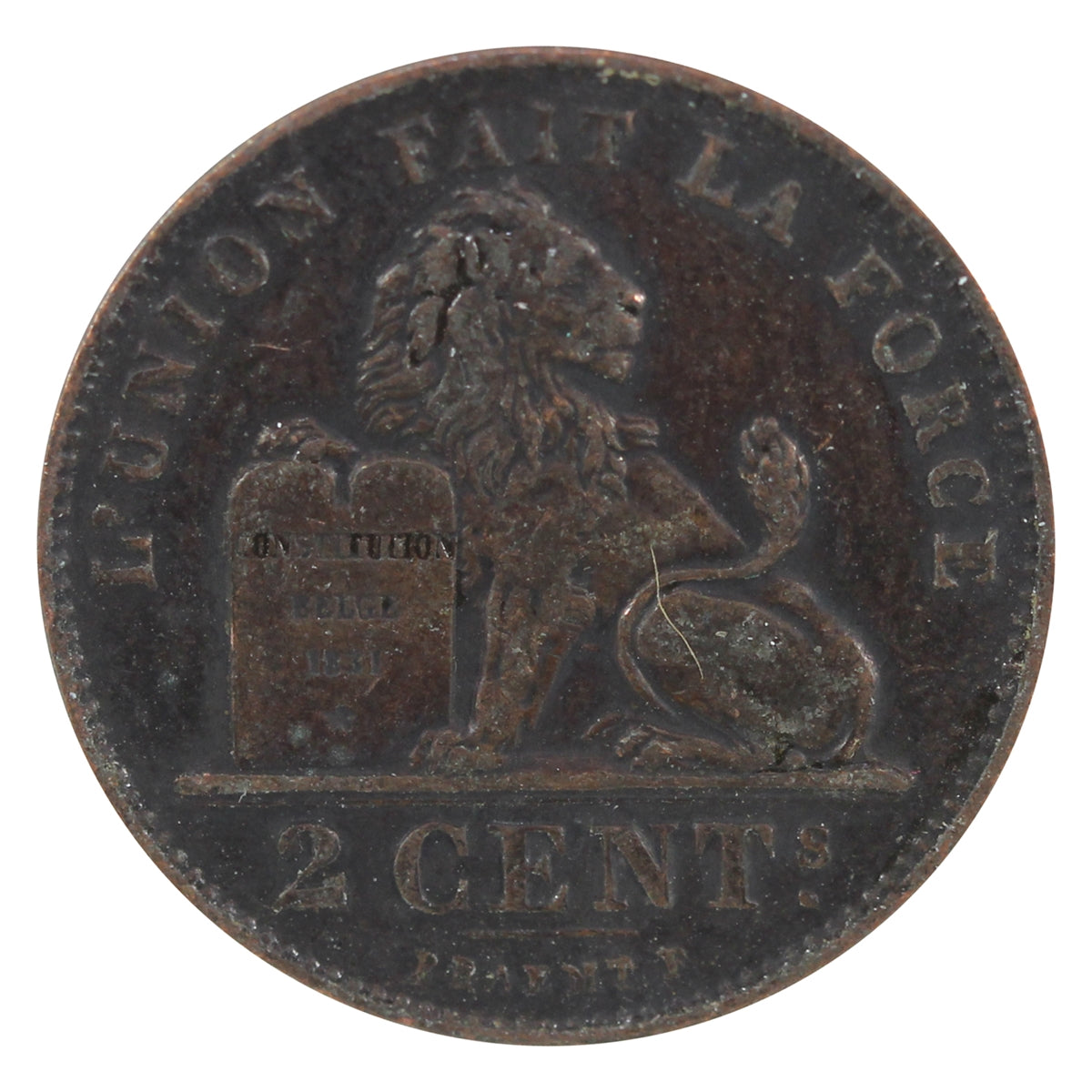 Belgium 1909 2 Centimes VF-EF (VF-30)